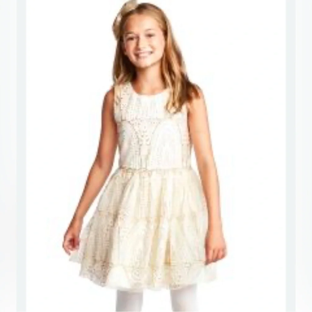 The Children’s Place Girls Gold Glitter Fit And Flare Sleeveless Dress 10. NWT